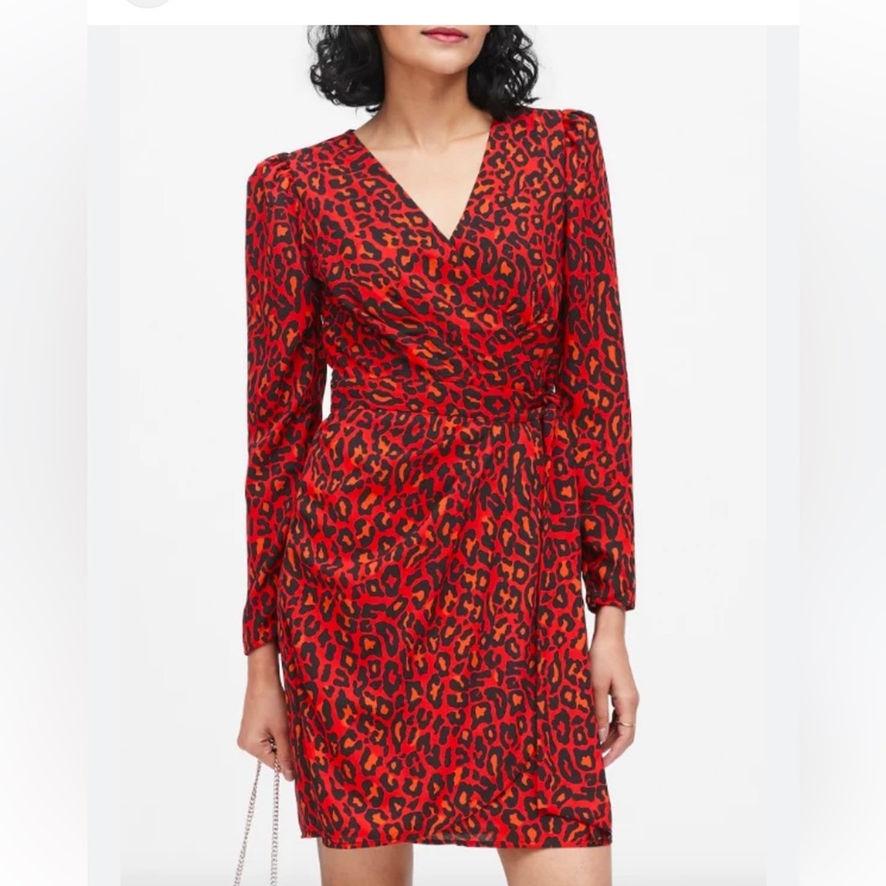 Banana Republic red leopard print wrap dress